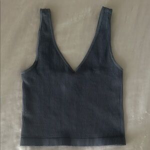 Nikibiki Deep V-Neck Ribbed Tank Top - Dark Gray